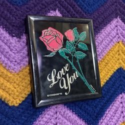 Vintage Carnival Fair Game Prize 5" Picture Framed Roses I Love You  90s Retro