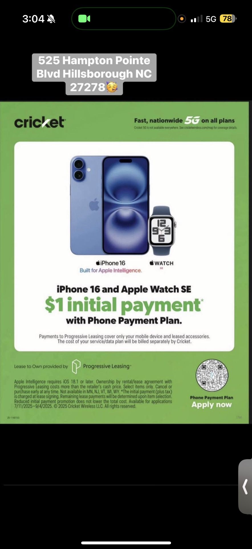 $1 Phone Payment Plan At Cricket Wireless 525 Hampton Pointe Blvd Hillsborough NC 27278