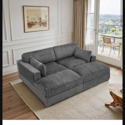 Helton Oversized Upholstered Gray Faux Rabbit Fur Flannel Sleeper Sofa Bed