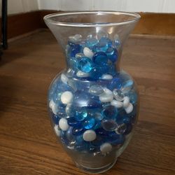 Vase Filed With Blue Glass Gems