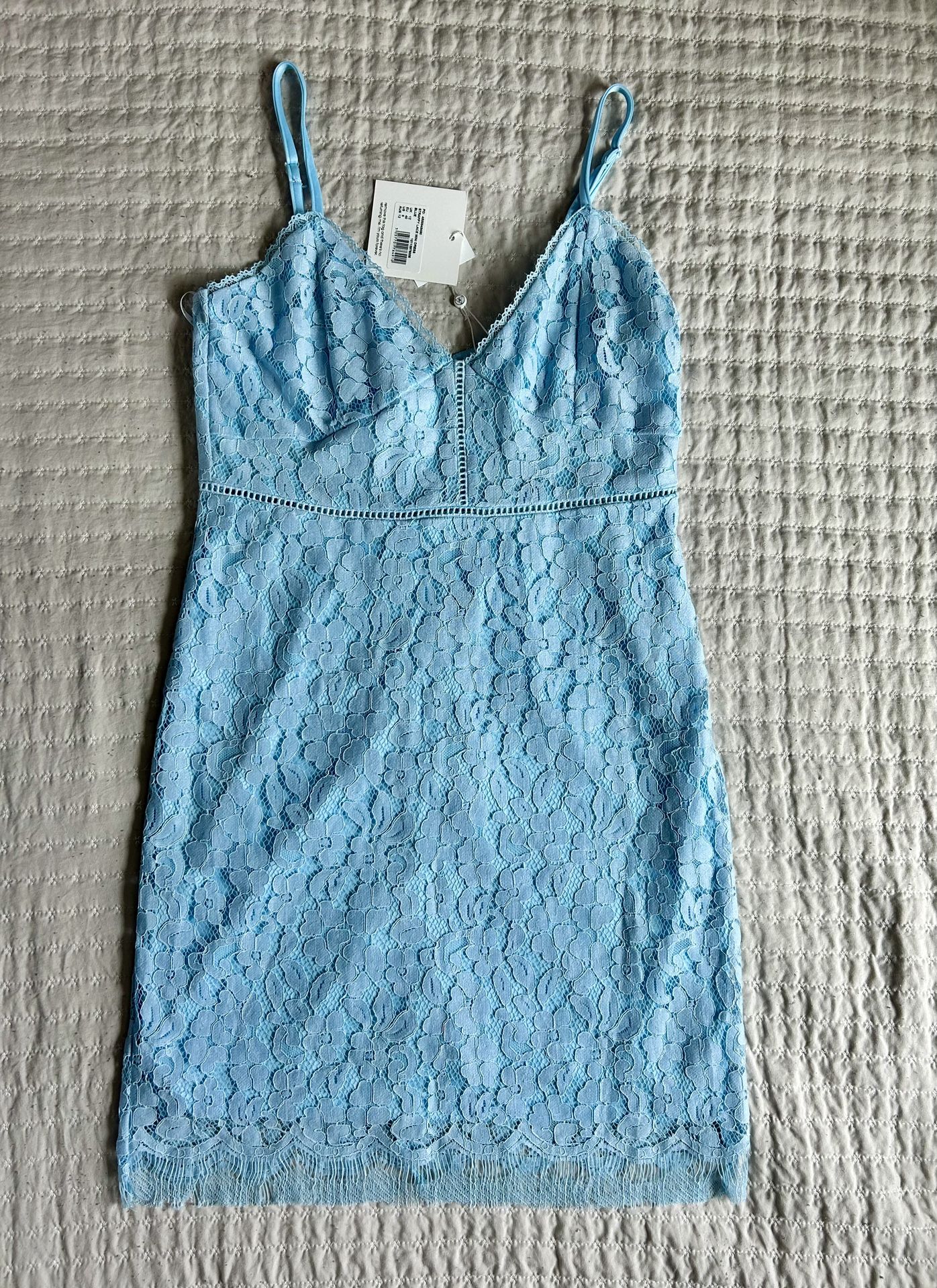 Lace slip dress with fringe