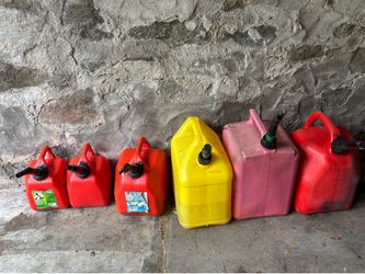 Multiple various sized fuel cans