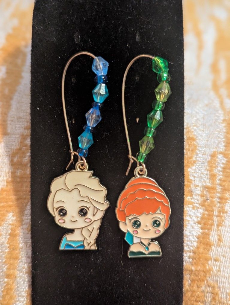 Handmade Elsa and Anna Beaded Dangle Earrings