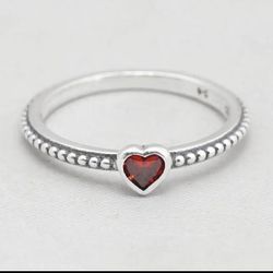 Sterling Silver Ring With Red Heart