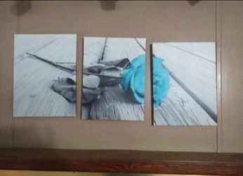12" x 16" Triple Canvas Blue Rose Artwork
