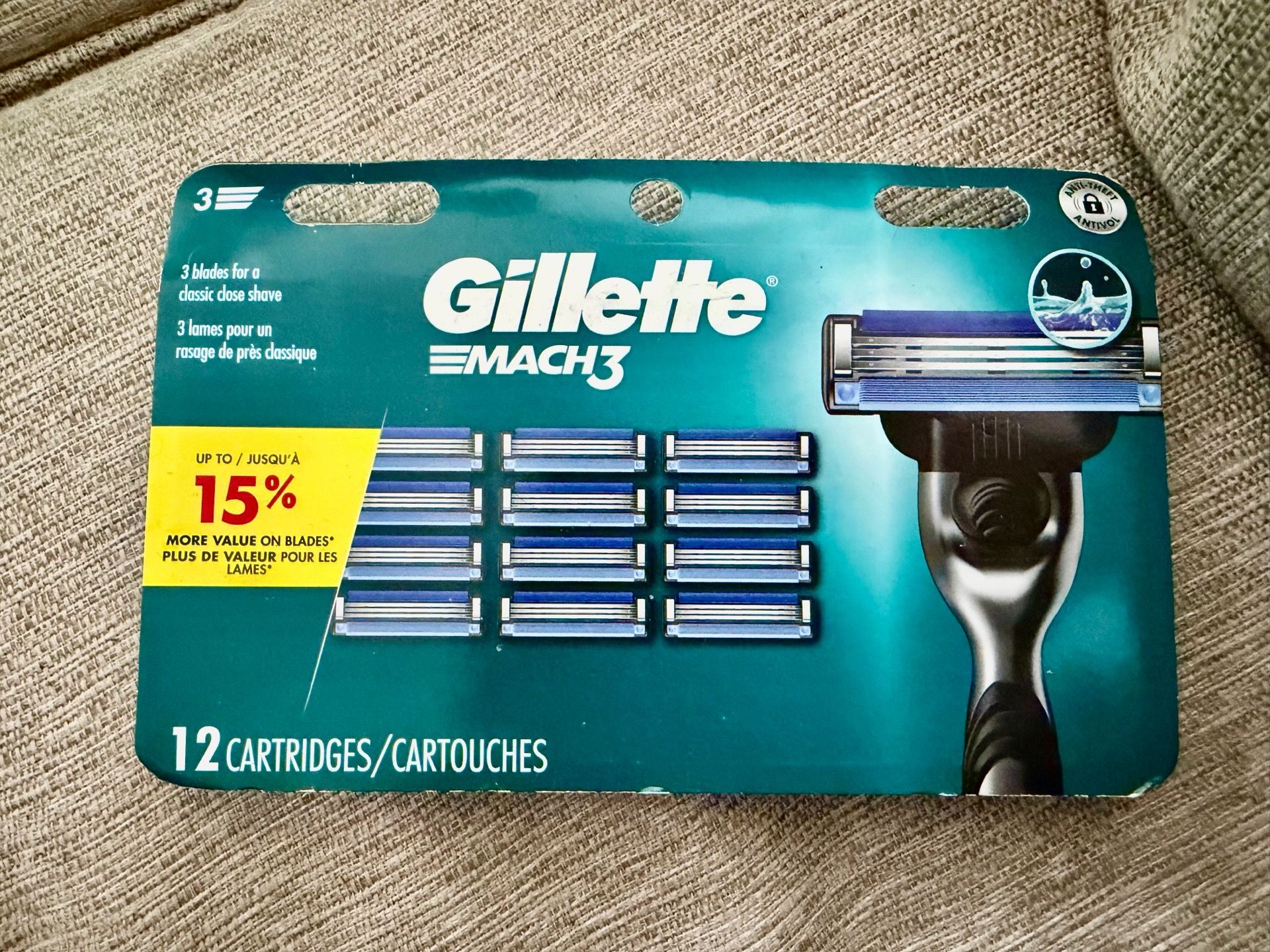 Brand new sealed Gillette Mach 3 Razor Refils 12 pack