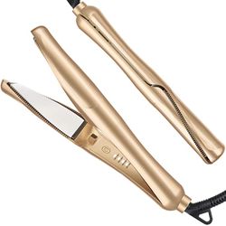 USHOW Hair Straightener and Curler 2 in 1 Professional Flat Iron for Hair Straightening Curling Suitable for all Hair Types, Dual voltage - Gold (Gold