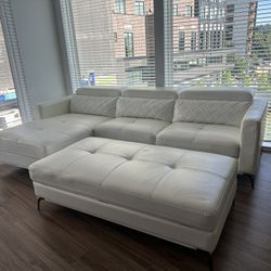 Leather Sectional And Storage Ottoman 