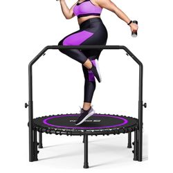 BCAN 450/550 LBS Foldable Mini Trampoline, 40"/48" Fitness Trampoline with Bungees, U Shape Adjustable Foam Handle, Stable & Quiet Exercise Rebounder 