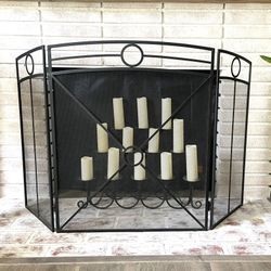 Wrought Iron 3-Panel Fireplace Screen Foldable