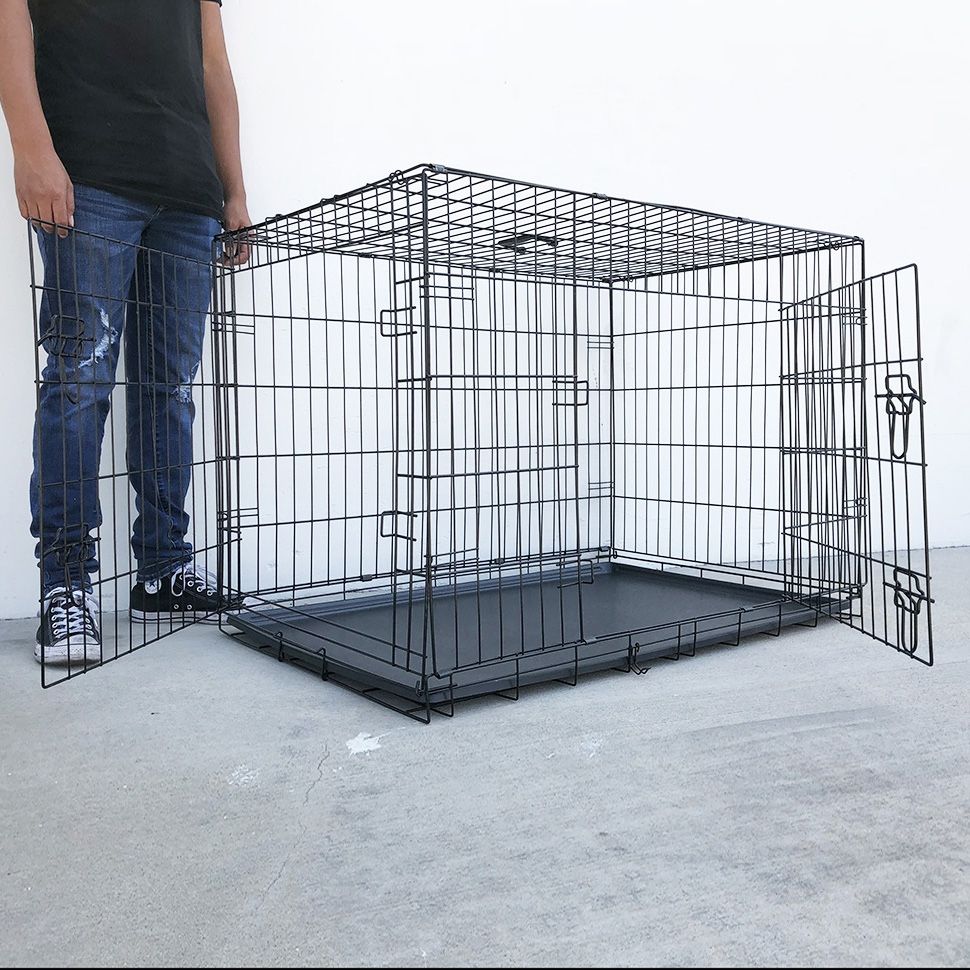 New in box $60 Folding 42” Dog Cage 2-Door Pet Crate Kennel w/ Tray 42”x27”x30”