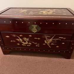 Vintage Rare Wooden Chest with Dragon Design 39”x23”x20”