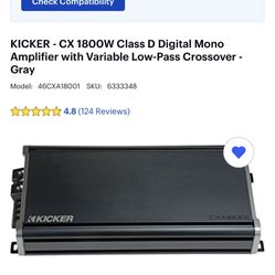 KICKER - CX 1800W Class D Digital Mono Amplifier with Variable Low-Pass Crossover - Gray