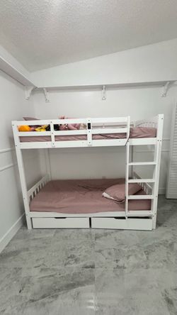 Litera Twin sobre Twin Blanca con Cajones – $200