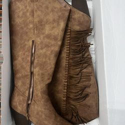 Brown Suede Fringe Boots