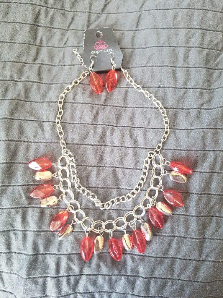 Red And Silver Jewlery Set