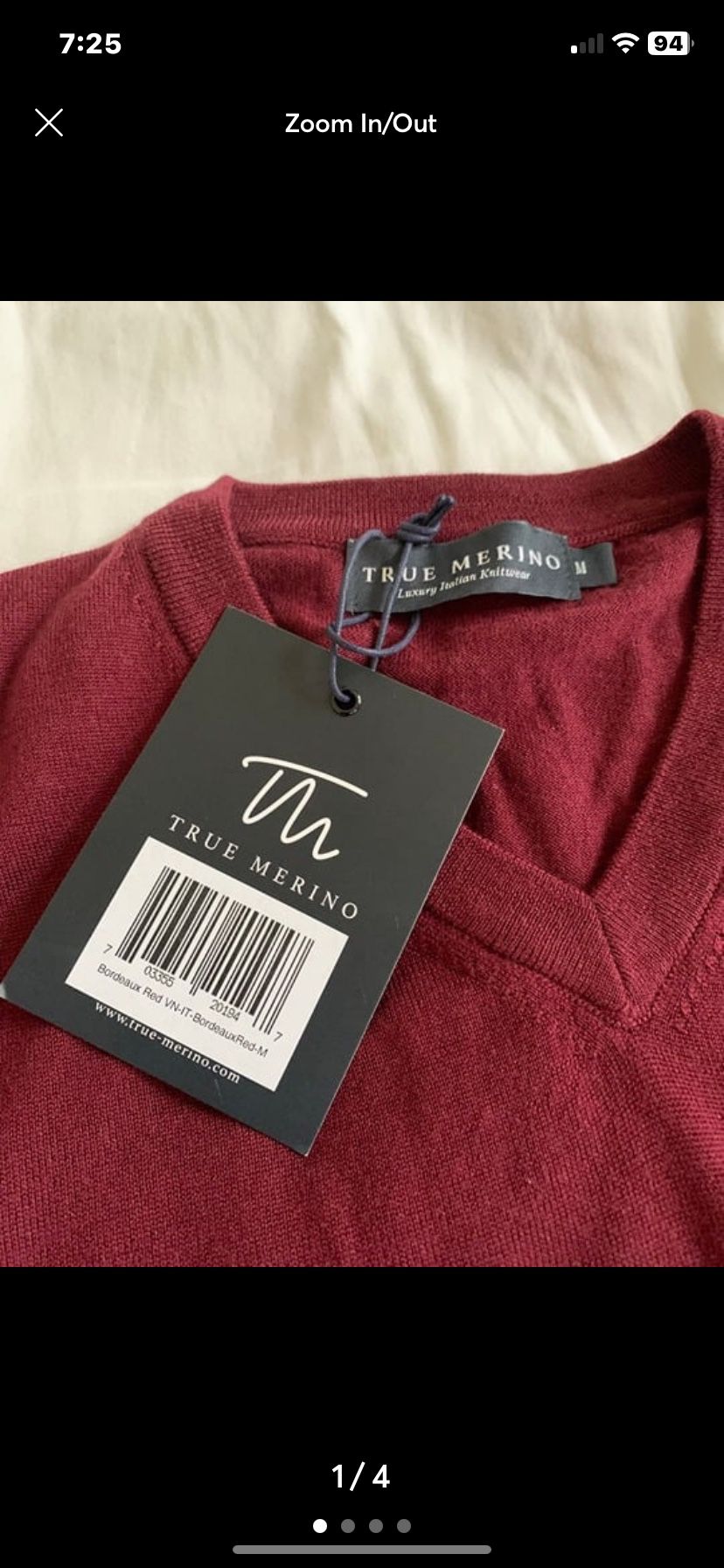 True Merino Wool V Neck Sweater Men’s Medium Made in ITALY – NEW