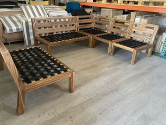 Modular Outdoor Sofa Set Solid Wood Conversation Furniture with Cushions 