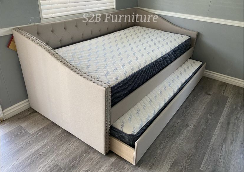 Twin Twin Beige Daybed With Ortho Mattress Included!