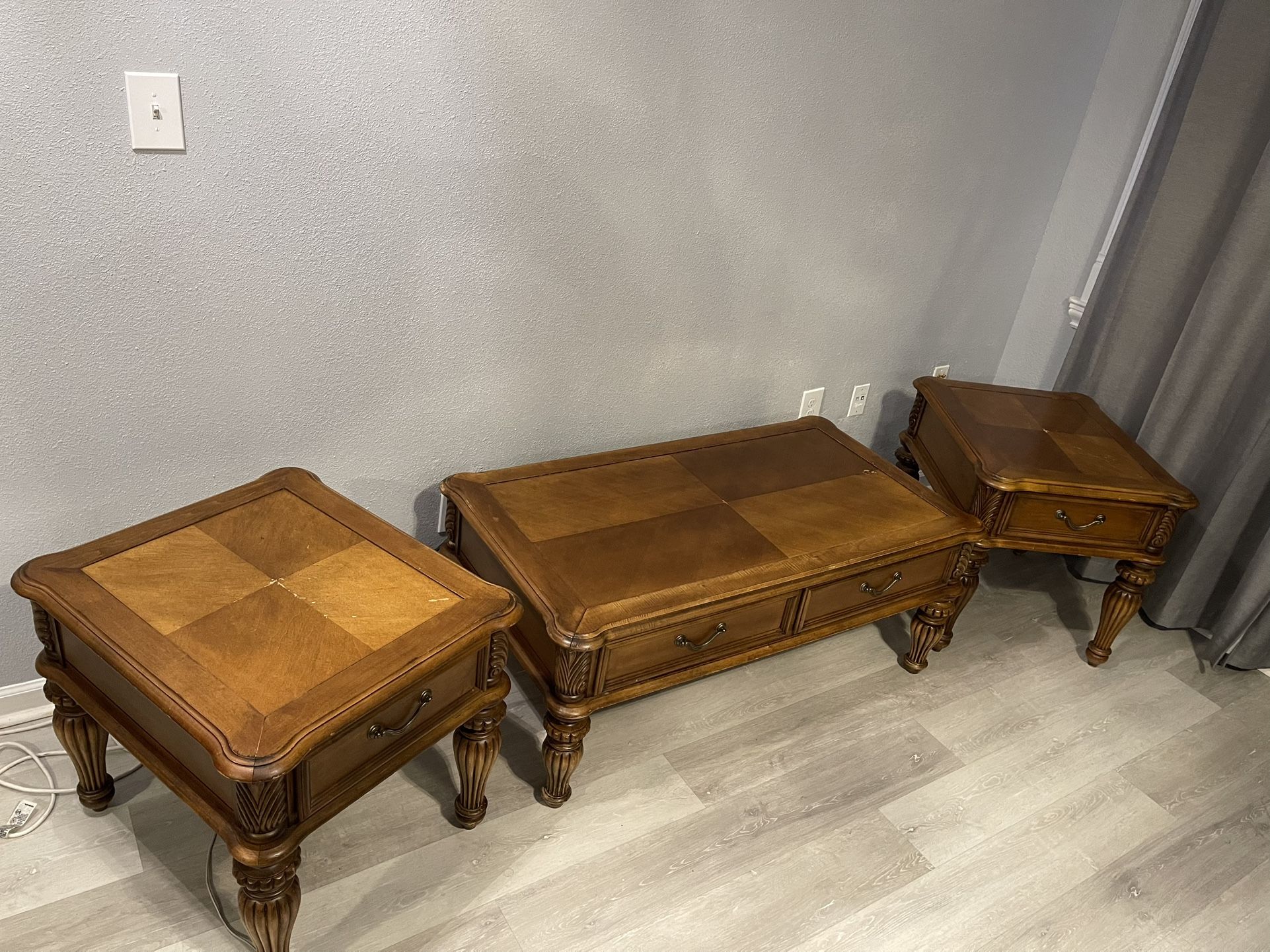 Wooden Coffee Table With Matching End Tables 