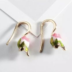  Rose Dangle Earrings  14K Yellow Gold Plated