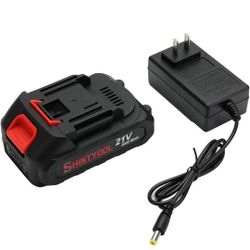 21v Lithium Battery - 2.0 Ah Battery with Charger Adapter Led Indicator Compatible with Leaf Blower and Mini Chainsaw