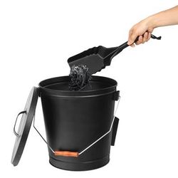 New ZenSports 5.15Gal Large Fireplace Ash Bucket W/ Lid & Coal Shovel, Black