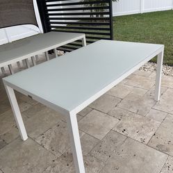 New!!! Modern outdoor aluminum rectangular table with tempered glass, 86”. Never used.