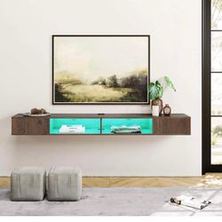 16 Colorful LED Lights Floating TV Stand, 70" Floating Entertainment Center Up to 80 Inch TVs,Wall Mounted with Storage, Media Console Shelf for Livin