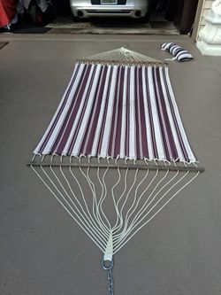 Double-wide, Double Quilted, Hammock With Pillow And Stainless Rings And Chains For Hanging