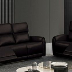 Brand New Black Leather Power Reclining Sofa & Loveseat 
