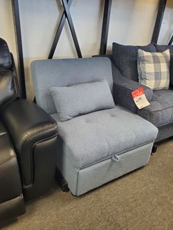 Blue Boucle Armless Accent Chair with Pull-Out bed