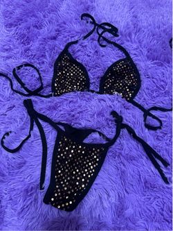 New Small black gold metallic y2k thong bikini festival rave dance raver swimsuit