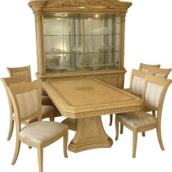 Dining Set: Solid Wood Hutch, Table & 6 Chairs — $350 OBO