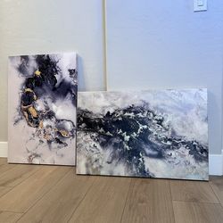 TWO DIFFERENT 36x24 Large Black/White/Gold Canvas Art Abstract Artwork