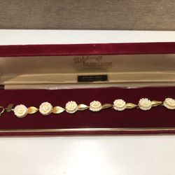 VTG Karen Lynne 12K Rose Carved Women's/Girl's 7" Bracelet w/Original Case