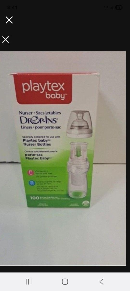 Playtex Drop-Ins Liners 8-10oz 100 Ct Pre-Sterilized Disposable,