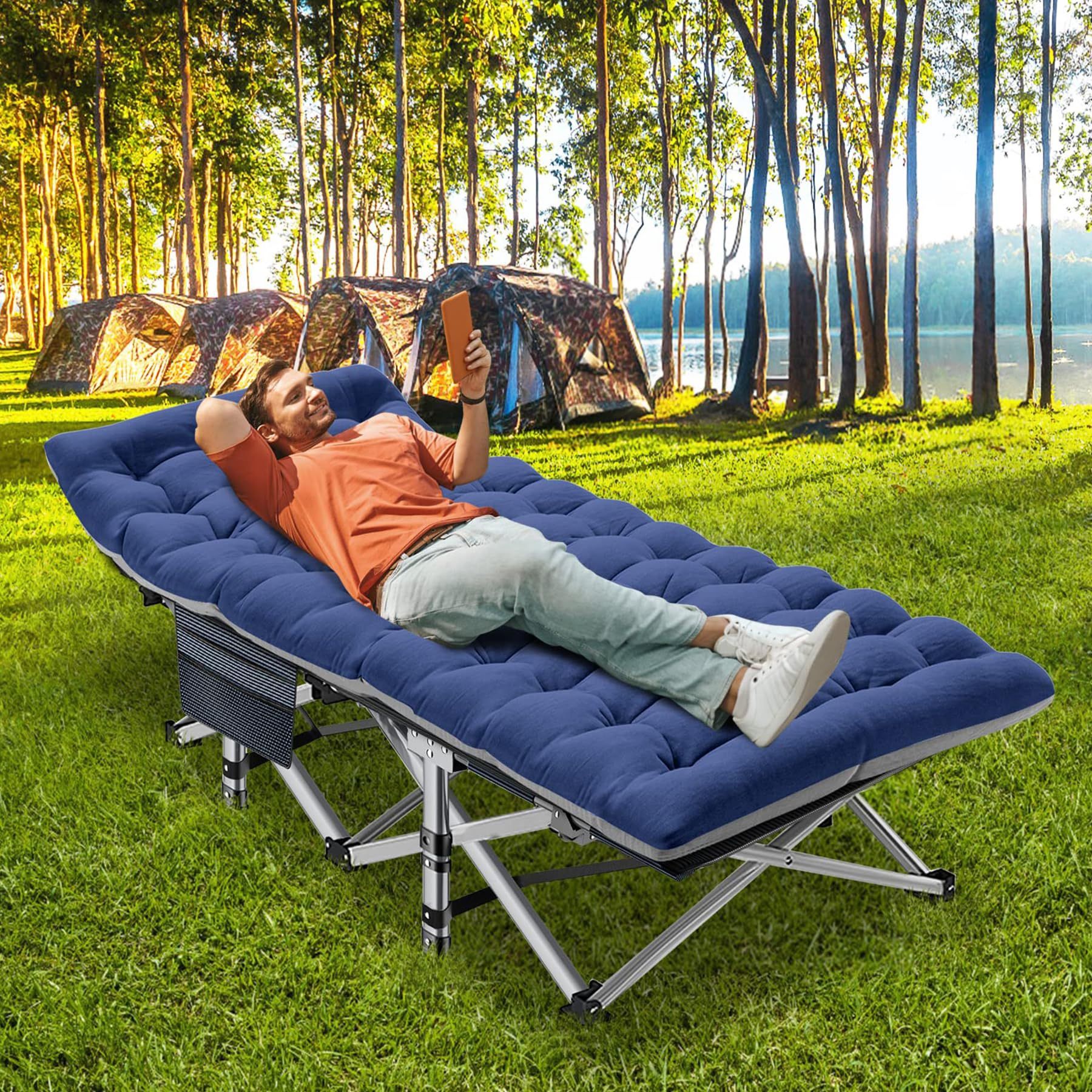 Folding Camping Cot With Thick Mattress