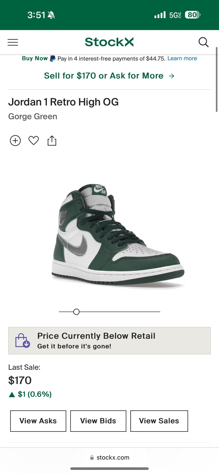 Jordan 1 Gorge Greens Size 13