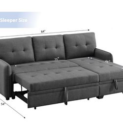 New! Grey Sectional Sofa Bed, Sofa Bed, Dark Grey Sectional, Sectional Sofa With Pull Put Bed, Sleeper Sofa Couch, Sectionals, Couch With Bed