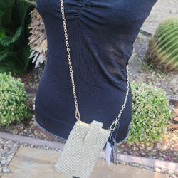Womens Cami Phone Crossbody Mini Sized Bag Mesh Rhinestones Olivia Miller