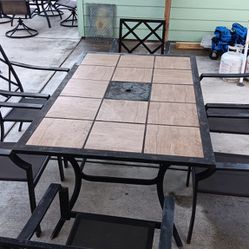 Patio Metal Table With 6 Chairs And Square Tiles Needs Little Tlc But Good Set