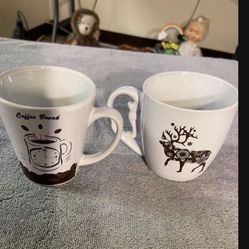 CA. 2 COFFEE CUPS. REINDEER. COFFEE BREAK. $5.00 EACH/ $8.00/2