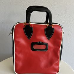 Vintage 1960s Black and Red Vinyl Lawn Bowling Travel Bag