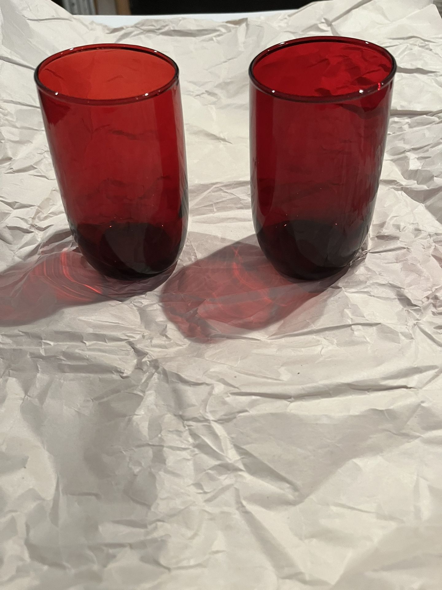 2 Vintage Ruby Red Glass Glasses 