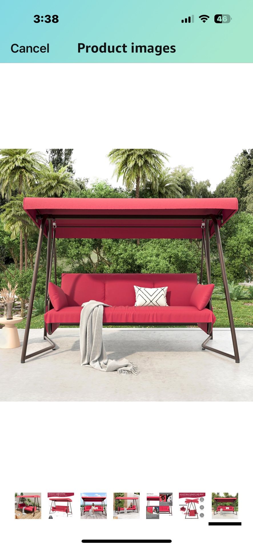 3-4 Seat Outdoor Porch Swing with Adjustable Canopy Patio Swing Bed with Stand Large Swing Glider Bench
