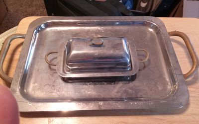 Tray and butter dish very old