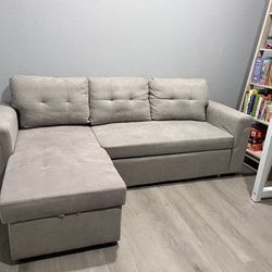 85 in. Square Arm Velvet L-Shaped Sofa, Sleeper Sectional Sofa in Gray with Reversible Chaise and pull-out Sofa Bed
