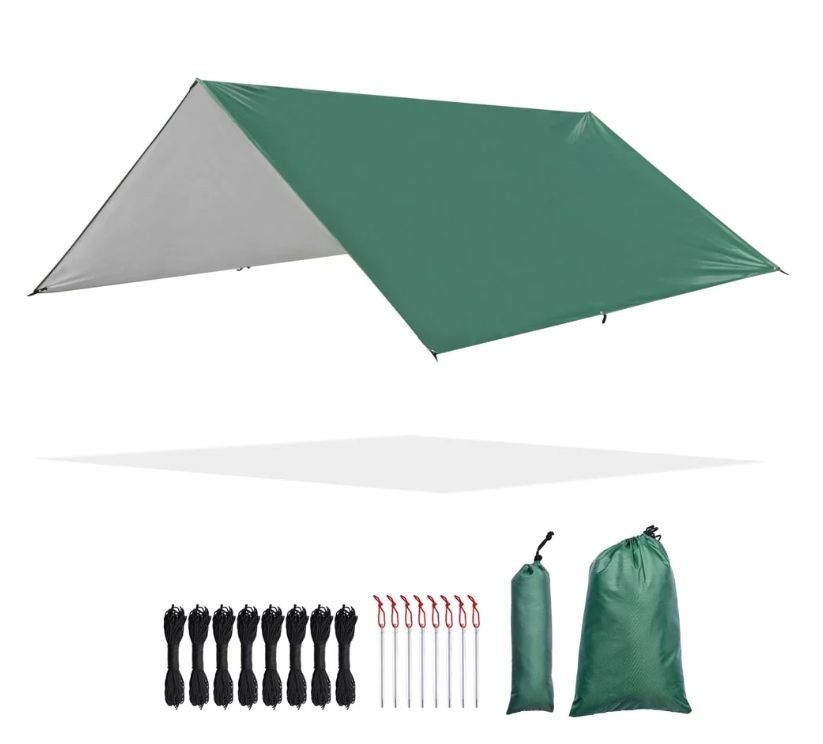 Camping Tarp Rain Shelter10x10ft Waterproof Lightweight Backpacking Rain Tarp Hiking Outdoor Rain Fly Sun Shelter - Independence Day Sale