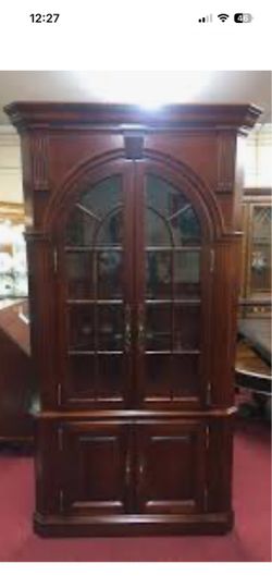 Dark Wood China Cabinet with Glass Doors